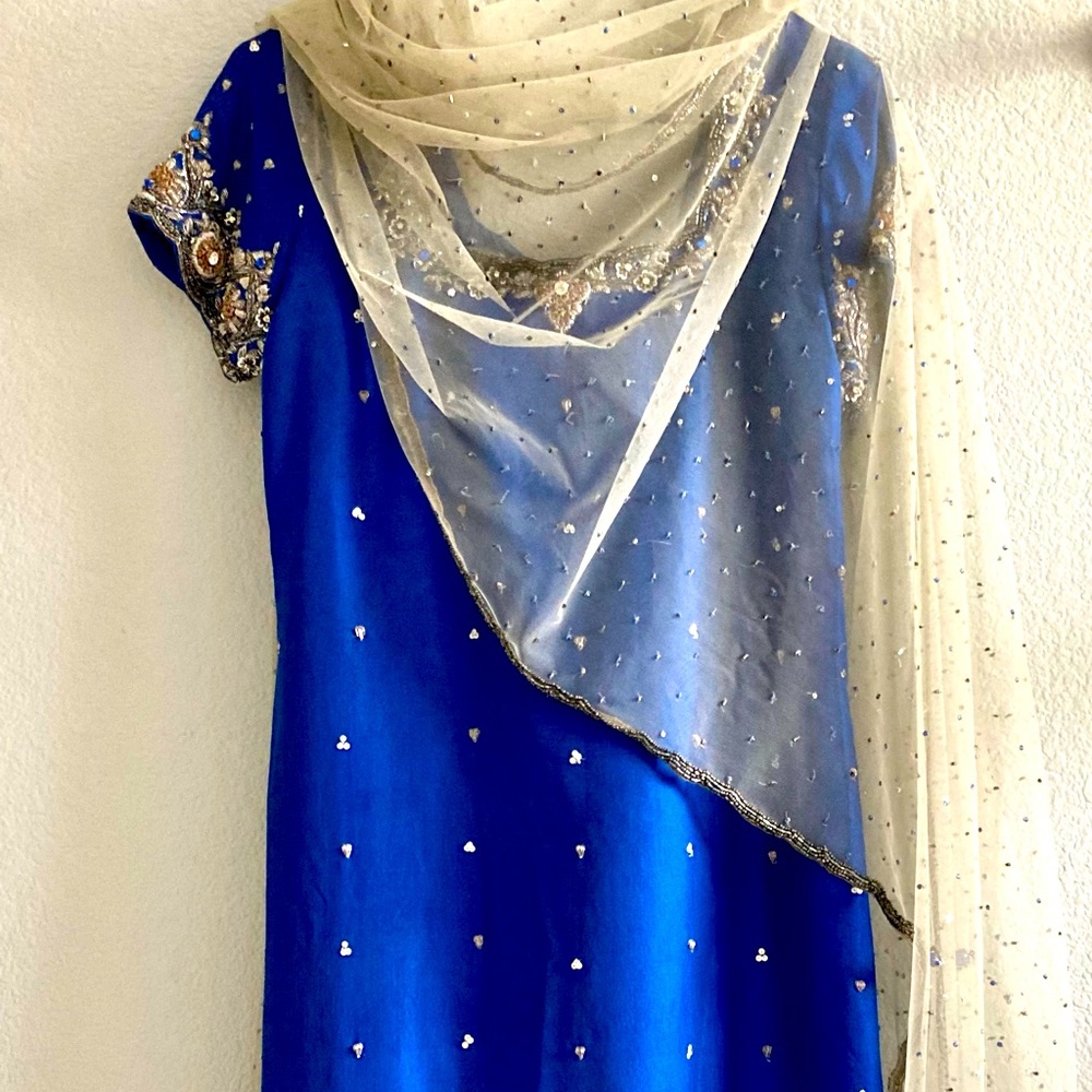 Evening wear Royal Blue and Grey salwar outfit
